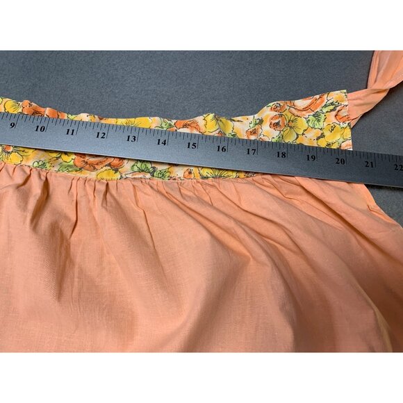 Vintage Handmade Floral Apron Pocket & Tie-Back Design Peach & Yellow Fabric Wai - Picture 5 of 5